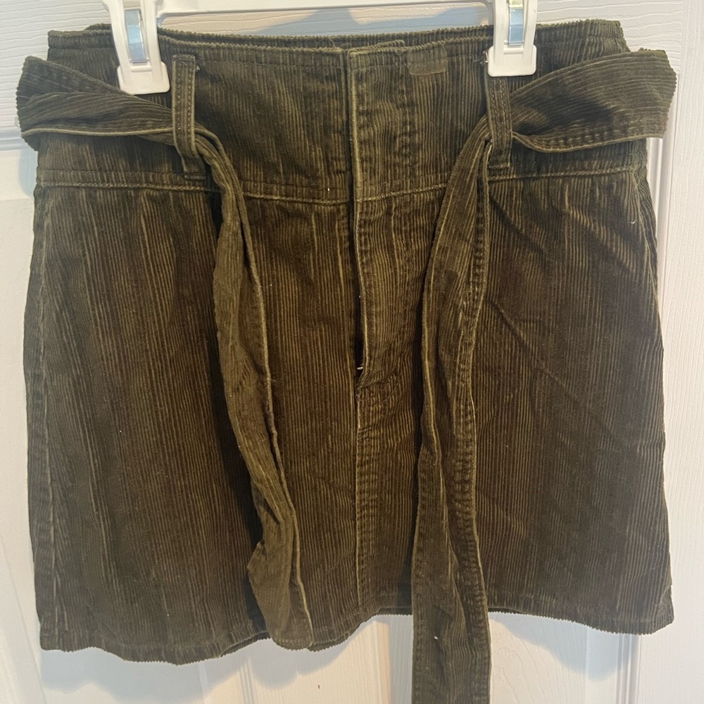 Olive Corduroy Mini Skirt with Belt